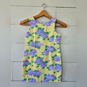 Vintage Plum Pudding Ltd. Girls Sheath  Dress Size 8 Yellow Purple Hydrangeas
